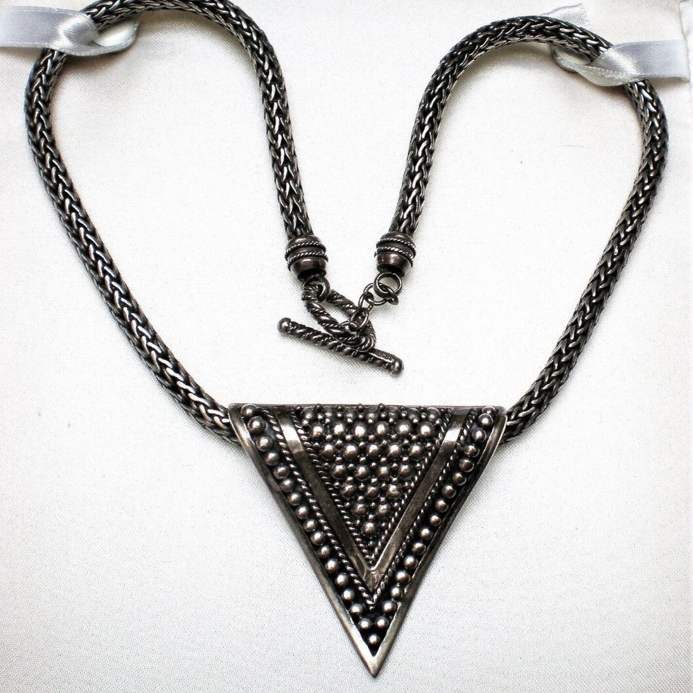 Indonesia Designer Sterling Silver Triangle Pendant Wheat Necklace Chain 101 g. - Picture 9 of 9